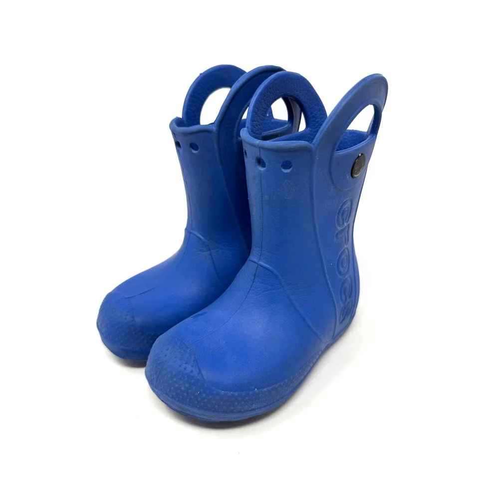 Crocs Kids Handle It Rain Boots Blue Waterproof Pull On Shoes C10 Size 10